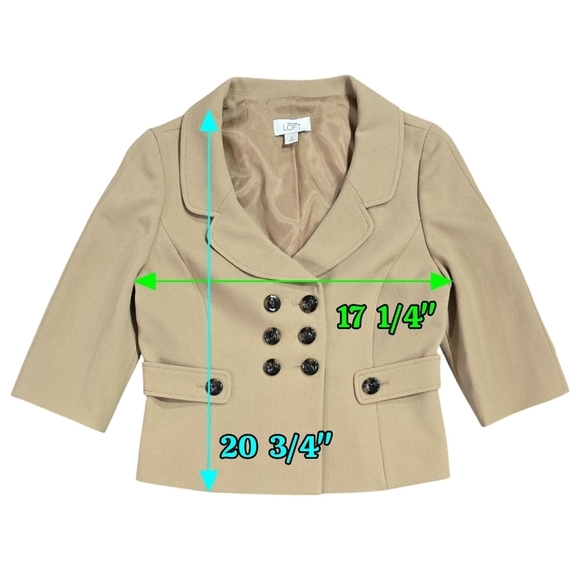 LOFT Camel Tan Cropped Double Breasted Blazer Academia Preppy Neutral - Picture 3 of 10